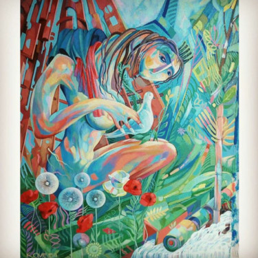 Painting titled "Peace woman" by Vesisart, Original Artwork, Acrylic