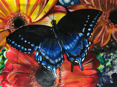 Peinture intitulée "Mariposa Azul" par Thommy, Œuvre d'art originale, Acrylique