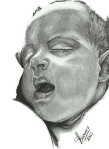 Drawing titled "Mi hijo en el pecho…" by Thommy, Original Artwork, Pencil