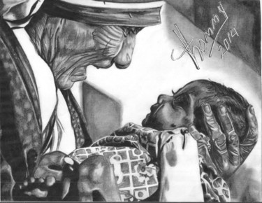 Desenho intitulada "Madre Teresa de Cal…" por Thommy, Obras de arte originais, Lápis
