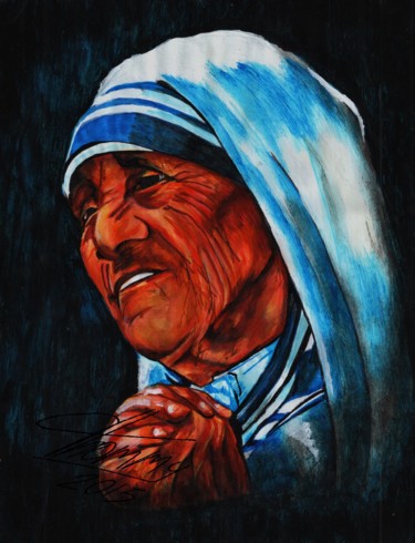 Peinture intitulée "Madre Teresa" par Thommy, Œuvre d'art originale, Tempera