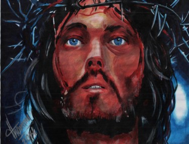 Painting titled "Jesus" by Thommy, Original Artwork, Tempera