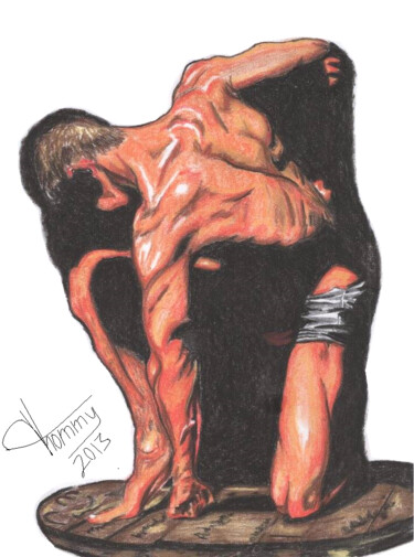 Drawing titled "Desnudo masculino" by Thommy, Original Artwork, Pastel