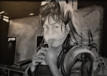 Drawing titled "La niña del orfanato" by Thommy, Original Artwork, Graphite