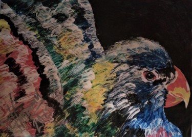 Peinture intitulée "Pájaro azul hecho c…" par Thommy, Œuvre d'art originale, Tempera