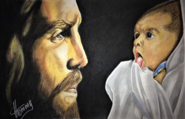 Pintura titulada "Mi hijo recién naci…" por Thommy, Obra de arte original, Pastel