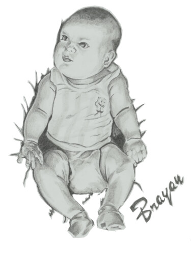 Drawing titled "Mi hijo Brayan" by Thommy, Original Artwork, Graphite
