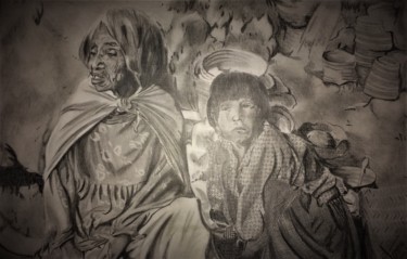 Dibujo titulada "Indígenas Hondureños" por Thommy, Obra de arte original, Grafito