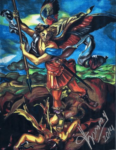 Pintura titulada "San Miguel Arcangel…" por Thommy, Obra de arte original, Pastel