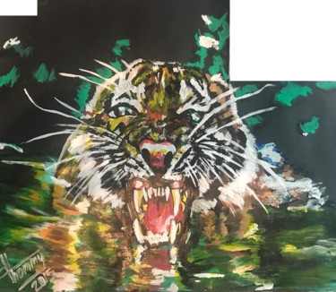 Painting titled "Tigre" by Thommy, Original Artwork, Tempera