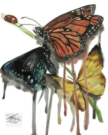 Peinture intitulée "Mariposas multicolo…" par Thommy, Œuvre d'art originale, Aquarelle