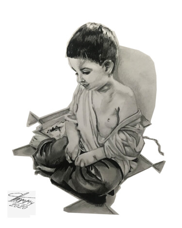 Dessin intitulée "Mi pequeño hijo" par Thommy, Œuvre d'art originale, Graphite