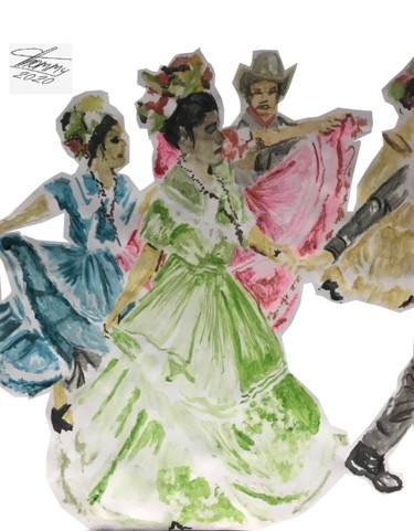 Malarstwo zatytułowany „Cuadro de danzas” autorstwa Thommy, Oryginalna praca, Akwarela