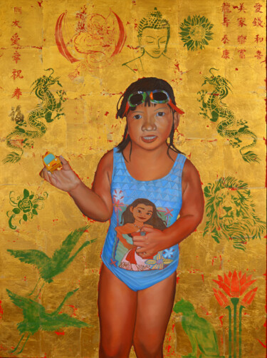 Painting titled "You are my sunshine" by Thu Nguyen, Original Artwork, Oil Mounted on Wood Stretcher frame