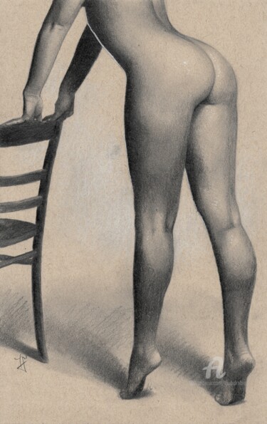 Рисунок под названием "Female Nude From Ba…" - Anita Mihalyi (Thubakabra), Подлинное произведение искусства, Карандаш