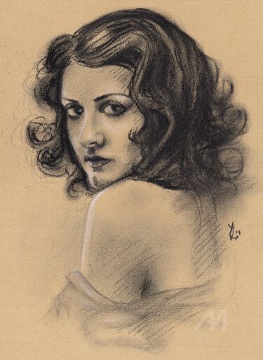 Gipsy Rose Charcoal Portrait 图画 标题为“Gipsy Rose Charcoal…” 由Anita Mihalyi (Thubakabra), 原创艺术品, 木炭
