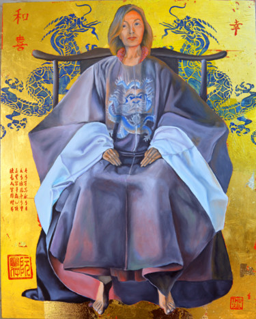 Painting titled "Trưng Trắc - The Vi…" by Thu Nguyen, Original Artwork, Oil Mounted on Wood Panel