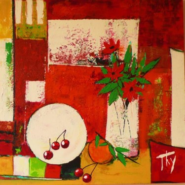 Peinture intitulée "fleurs et fruits" par Thyga, Œuvre d'art originale