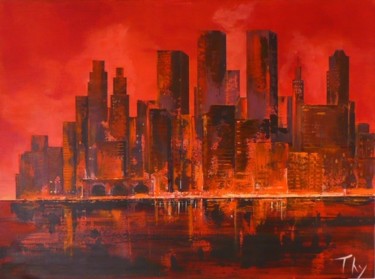 Peinture intitulée "ville rouge et son…" par Thyga, Œuvre d'art originale