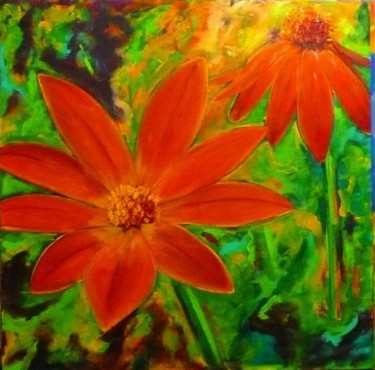 Painting titled "fleurs rouges 2" by Thyga, Original Artwork