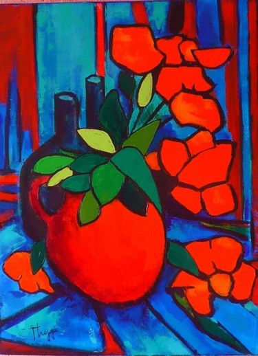 Peinture intitulée "bleu orange" par Thyga, Œuvre d'art originale, Huile