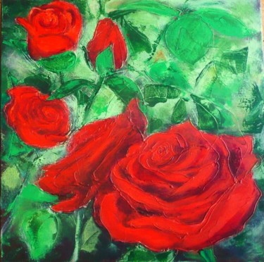 Peinture intitulée "rose rouge" par Thyga, Œuvre d'art originale