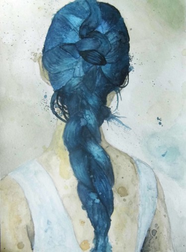Pintura intitulada "azul" por Oldboy, Obras de arte originais, Aquarela