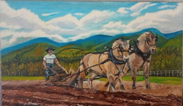 Pintura intitulada "Arando a terra com…" por Tiago Lima, Obras de arte originais, Óleo