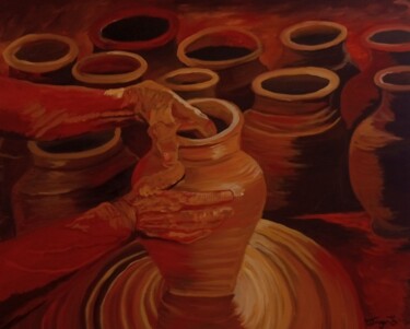 Painting titled "Vaso nas mãos do ol…" by Tiago Lima, Original Artwork, Oil