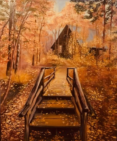 Картина под названием "Золотая осень" - Tatiana Fateeva, Подлинное произведение искусства, Масло Установлен на Деревянная ра…
