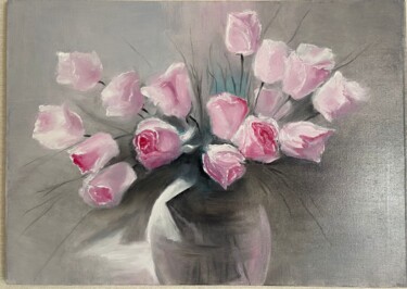 Картина под названием "Нежные розы" - Tatiana Fateeva, Подлинное произведение искусства, Масло Установлен на Деревянная рама…