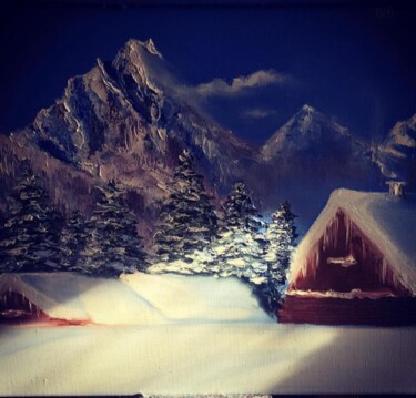 Картина под названием "Зима в Альпах" - Tatiana Fateeva, Подлинное произведение искусства, Масло