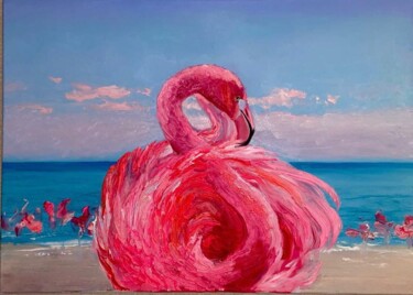 Malerei mit dem Titel "Pink flamingo" von Tatiana Fateeva, Original-Kunstwerk, Öl Auf Keilrahmen aus Holz montiert