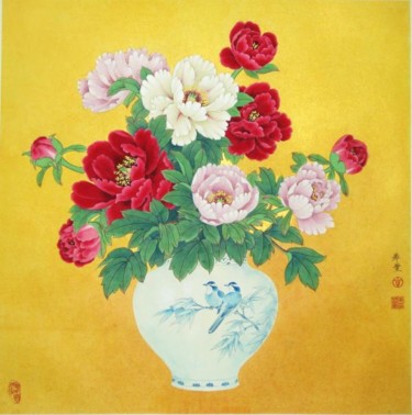 Painting titled "富贵白头图" by Tian Xi Feng, Original Artwork, Oil
