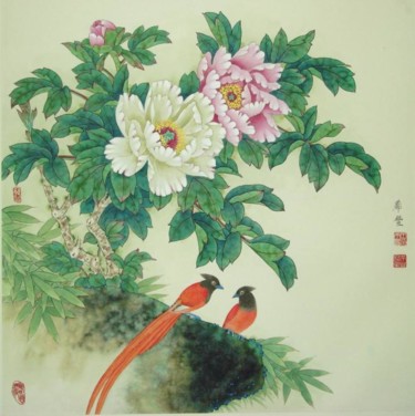 Painting titled "吉祥长寿" by Tian Xi Feng, Original Artwork, Oil