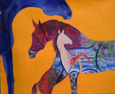 Painting titled "Caballos abstractos…" by Tiba, Original Artwork, Acrylic