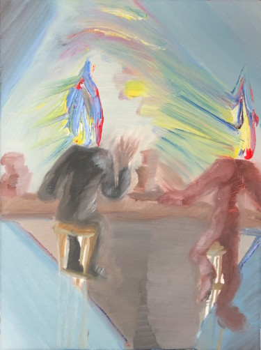 Peinture intitulée "Talks at the wateri…" par Tiberiu Protopopescu, Œuvre d'art originale, Huile Monté sur Châssis en bois