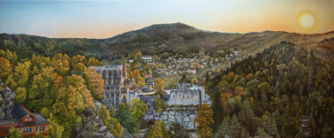 Painting titled "Burgruine in Oybin…" by Tibor Horvath, Original Artwork, Oil
