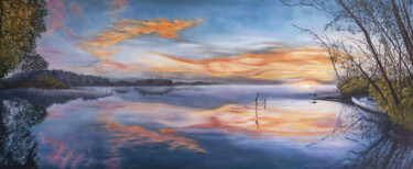 Картина под названием "sunny lake reflecti…" - Tibor Horvath, Подлинное произведение искусства, Масло