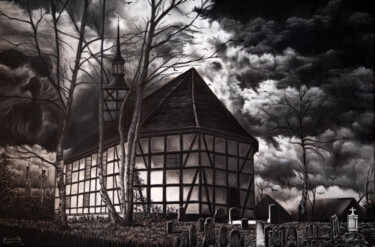 Painting titled "Dark Church of Tsch…" by Tibor Horvath, Original Artwork, Oil