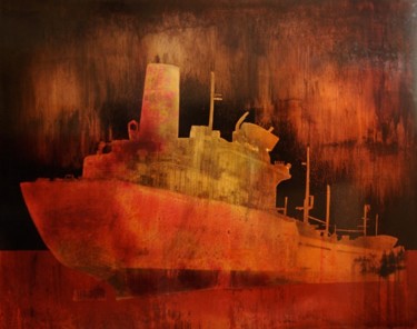 Painting titled "Jungle boat red" by Tibo Streicher, Original Artwork