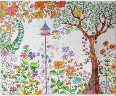 Painting titled "Jardim" by Ticiana Baratella, Original Artwork, Pencil
