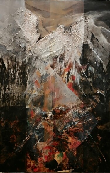 Painting titled "Les Ecrins N2" by Tielor, Original Artwork, Acrylic Mounted on Wood Stretcher frame