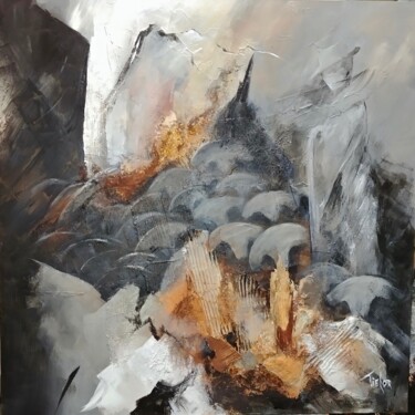 Schilderij getiteld "TRANSHUMANCE-N3" door Tielor, Origineel Kunstwerk, Acryl Gemonteerd op Frame voor houten brancard