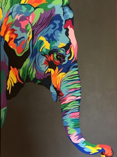 Peinture intitulée "ELEPHANT HEUREUX" par Tiffany M, Œuvre d'art originale, Acrylique Monté sur Châssis en bois