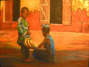 Painting titled "enfants en commerce" by Koodertdz, Original Artwork, Oil