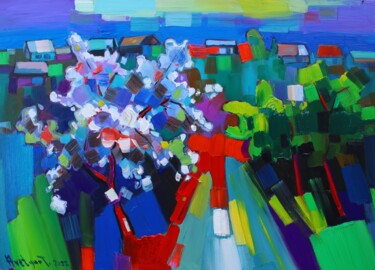 Peinture intitulée "Spring in village" par Tigran Avetyan, Œuvre d'art originale, Huile