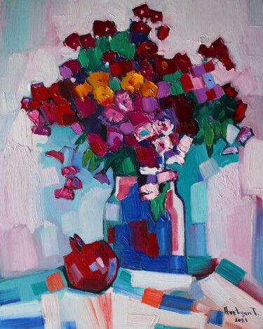 Painting titled "Flowers #4" by Tigran Avetyan, Original Artwork, Oil