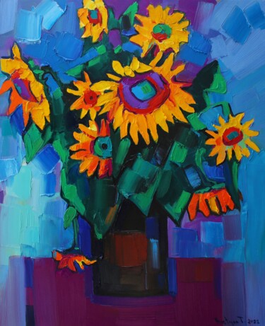Painting titled "Sunflowers" by Tigran Avetyan, Original Artwork, Oil