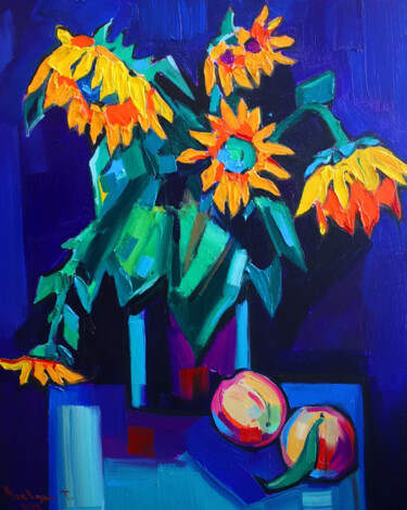 Painting titled "Sunflowers #2" by Tigran Avetyan, Original Artwork, Oil